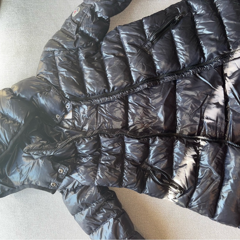 Moncler Shiny Navy Blue Long Puffer Jacket